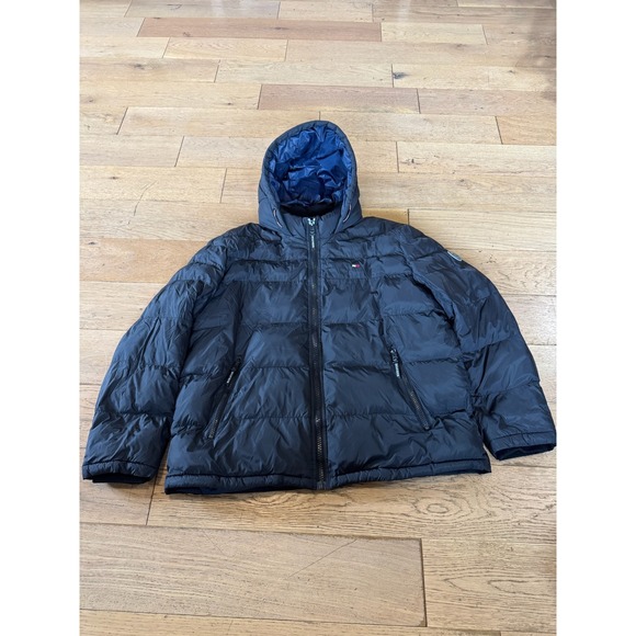 Tommy Hilfiger Puffer Jacket Black Full Zip Hooded Water Wind Resistant Coat - Picture 1 of 10